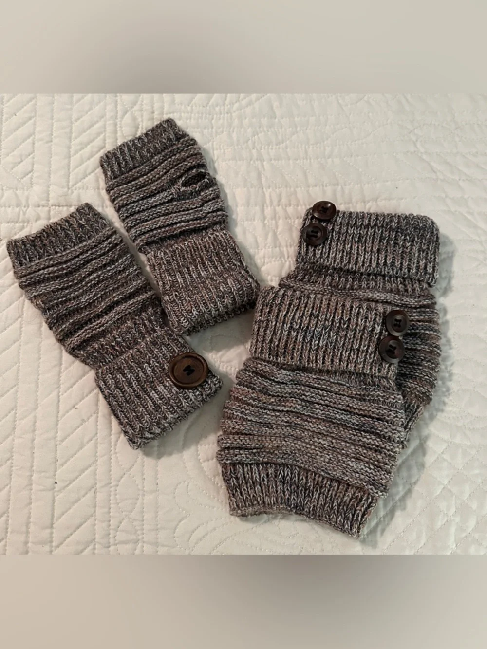 Marled Button Boot Cuffs And Fingerless Gloves Set
